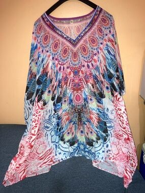 Boho V-Neck Flowing Blouse in Multicolor